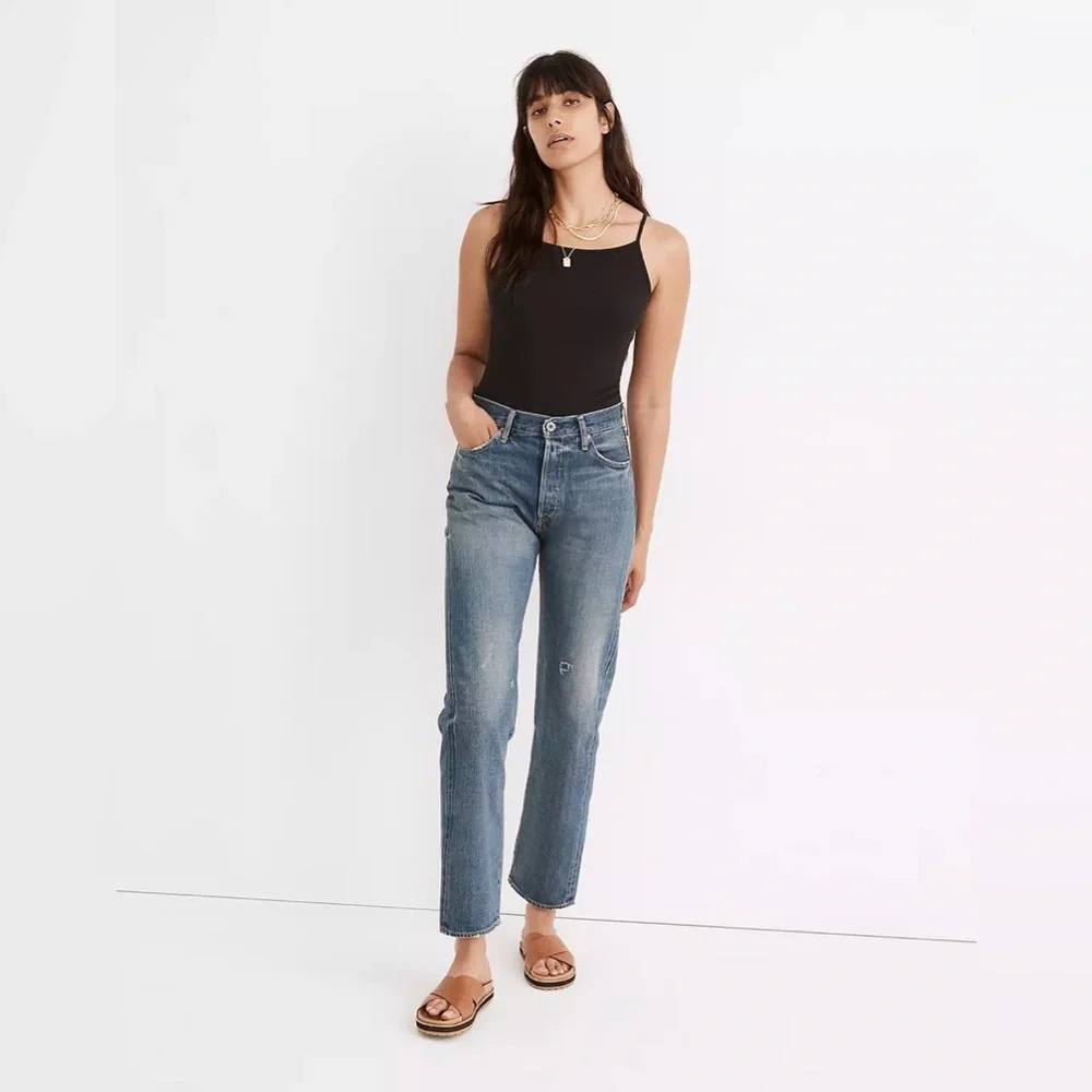 Madewell Black Ribbed Spaghetti-Strap Thong Bodysuit